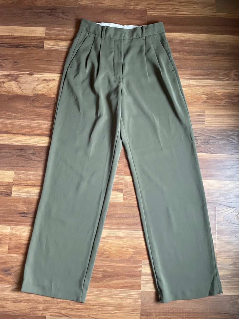 Quince Olive Green Wide Leg Pants High Rise Pleated Front Size Medium